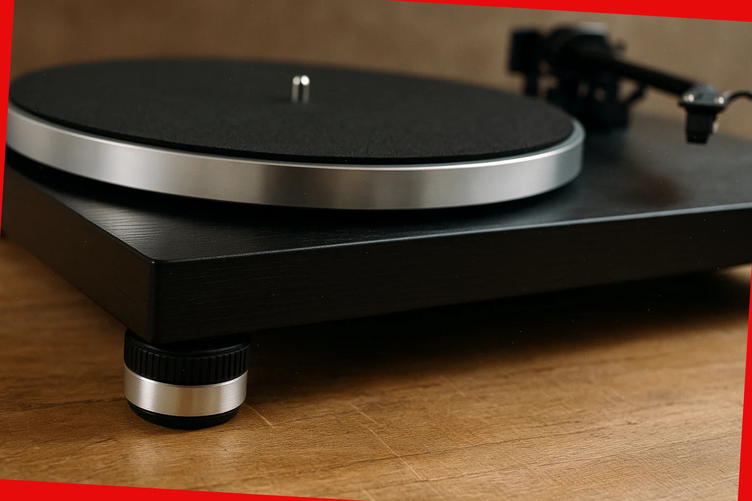 Turntable feet and mat with tips to reduce vibration noise