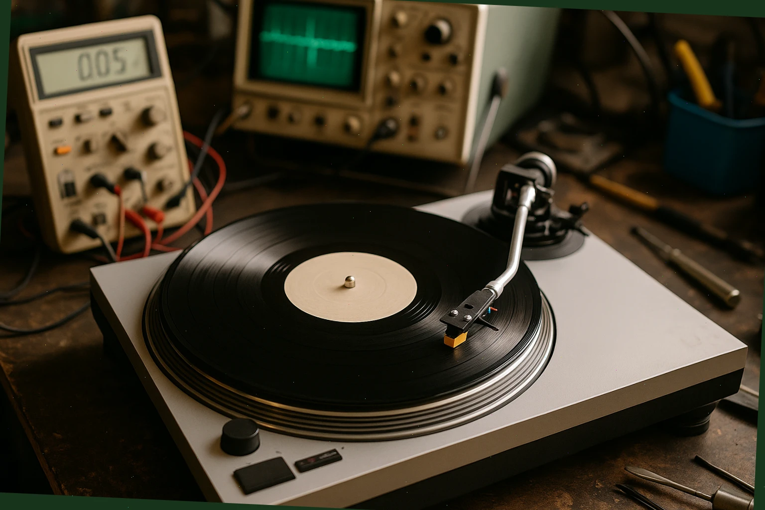 Turntable on bench during diagnostic check